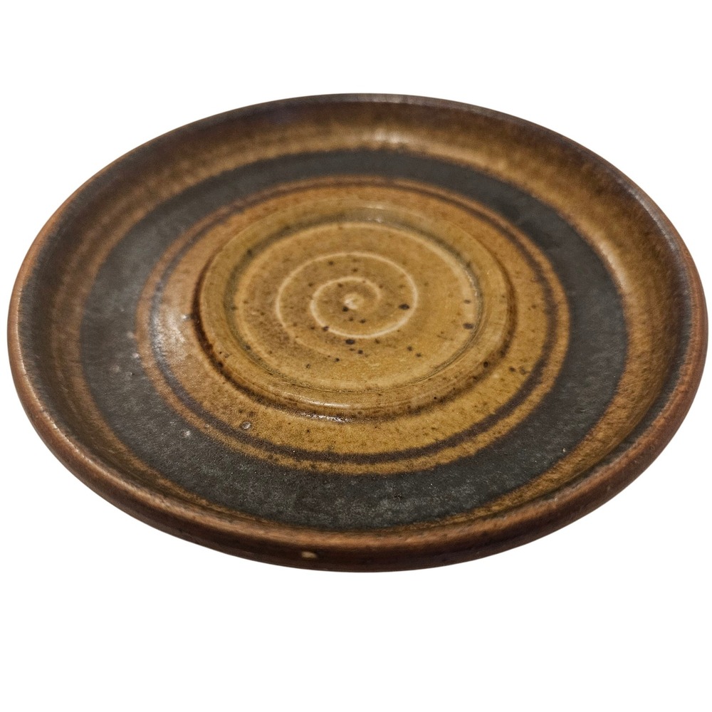 Handmade Pottery Ring Dish 5" – Earthy Brown Stoneware – Signed Base